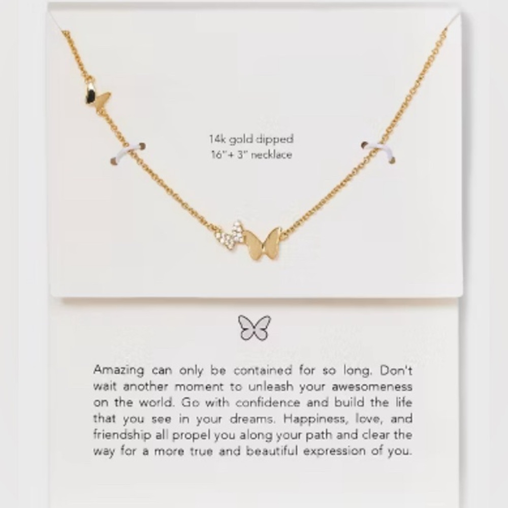 14K Gold Dipped Triple Butterfly Station Necklace – Dainty & Elegant NWT